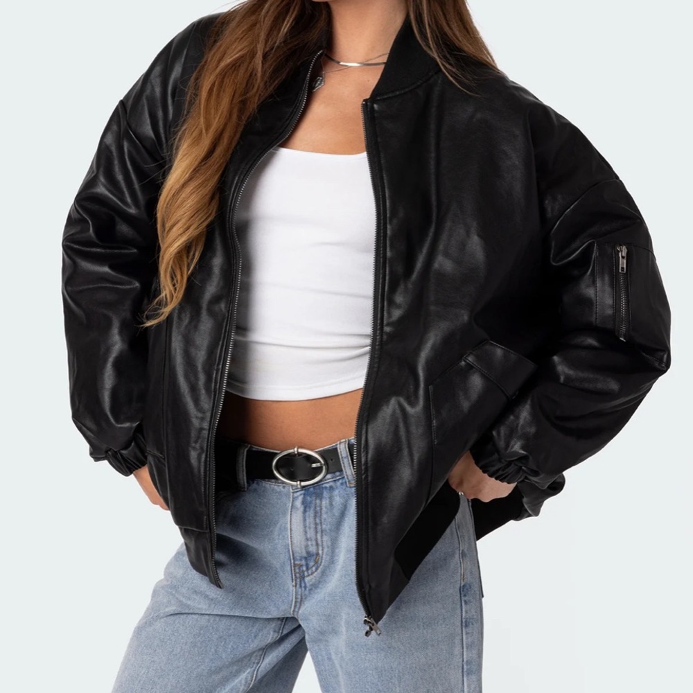 Edikted Black Leather Jacket - Picture 4 of 5